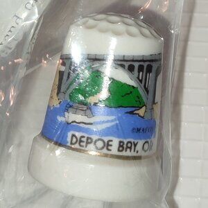 Thimble Depoe Bay OR Oregon Porcelain America USA Collectible Vintage Sewing Old